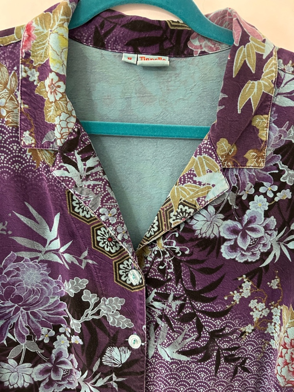 Tianello Aida Blouse Women’s M Vibrant Purple Floral Tencel Button-Up - Picture 2 of 16
